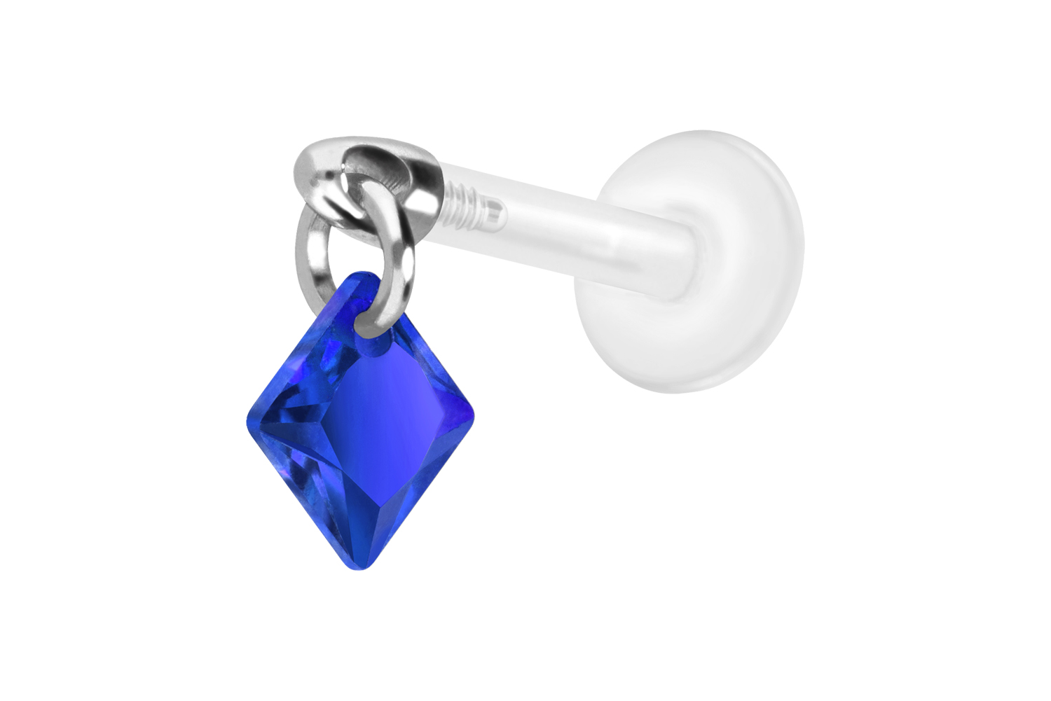 PTFE Labret Piercing mit Innengewinde + Titan-Aufsatz KRISTALLQUADRAT